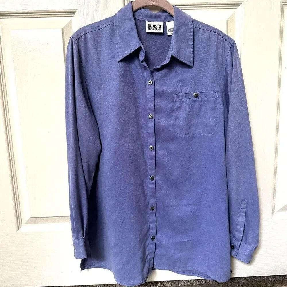 Chico’s purple long sleeved button down shirt